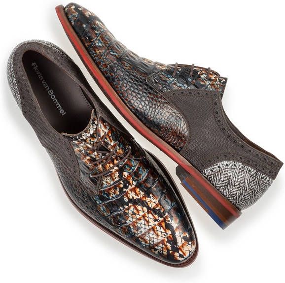 In de genade van gastvrouw amusement Floris van Bommel Dressed leren veterschoenen met crocoprint cognac -  Schoenen.nl