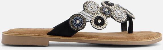 Lazamani Slippers Beads zwart Leer