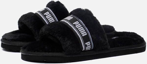 Puma Slide Fluff Pantoffels zwart Imitatiebont