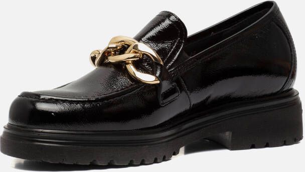 Gabor Elegante en stijlvolle loafer met goudkleurig kettingdetail Black Dames