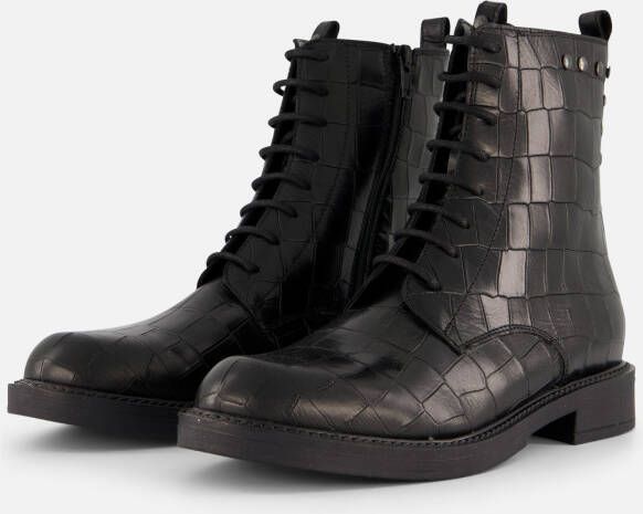 Linea Zeta Croco Veterboots zwart Leer