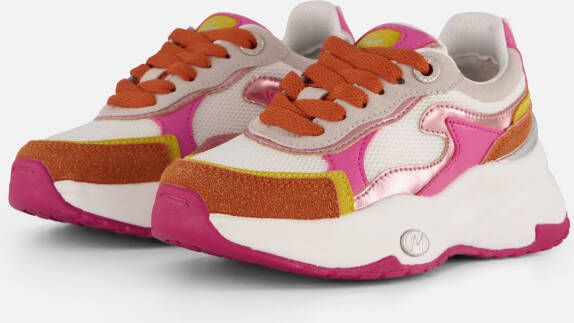 Mexx chunky leren sneakers oranje roze wit