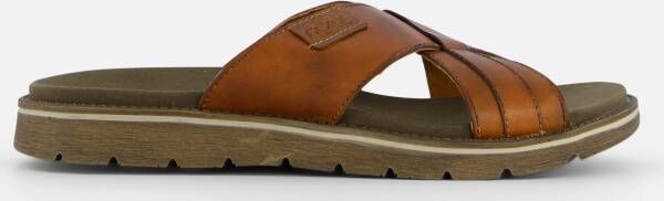 Rieker Bruine Gekruiste Band Leren Slipper Brown Heren