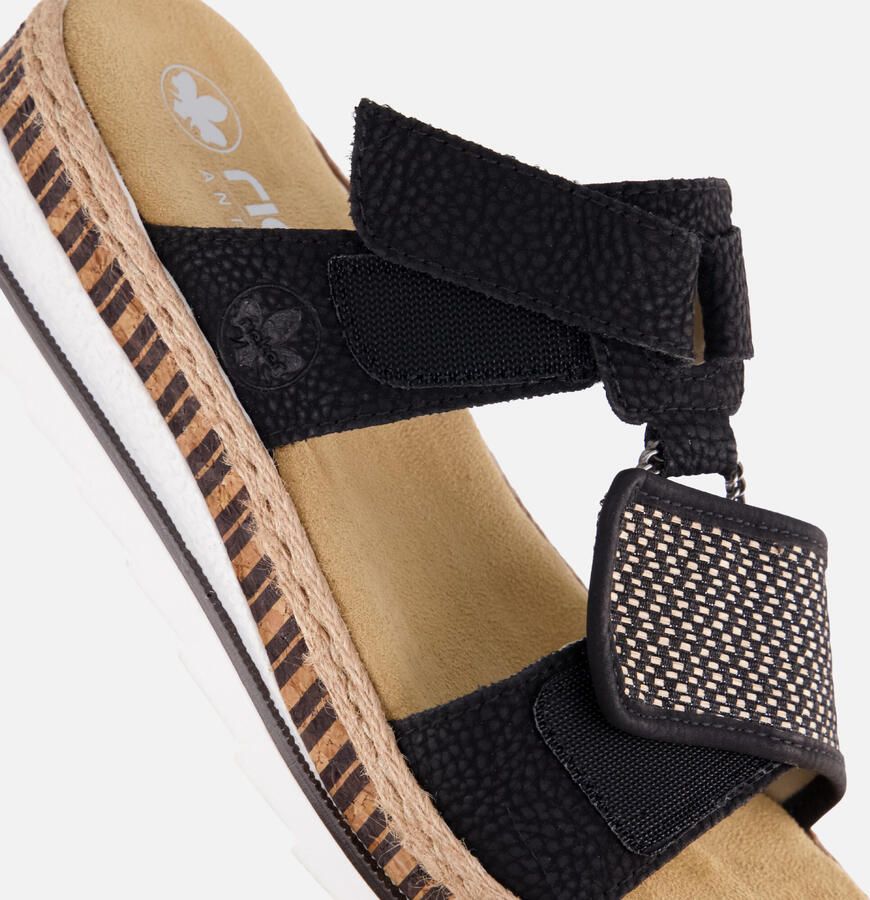 Rieker Zwarte synthetische sliders met comfortabel voetbed en klittenbandsluiting Black