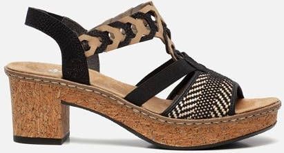 Rieker Zwarte sandalette met geweven bandjes en glitterzool Black Dames