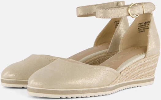 Tamaris Gouden Champagne Leren Espadrille met Klittenband Yellow Dames