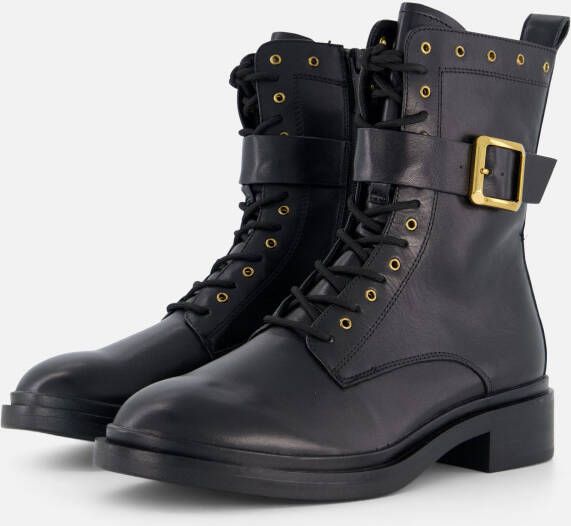 Tamaris Zwarte leren veterschoenen met gouden details Black Dames - Foto 1