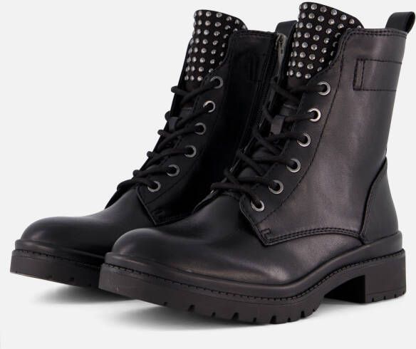 Tamaris Veterlaarsjes blokhak veterschoenen bikerboots bezet met studs