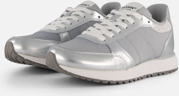 Woden Ronja Metallic Sneakers zilver Leer