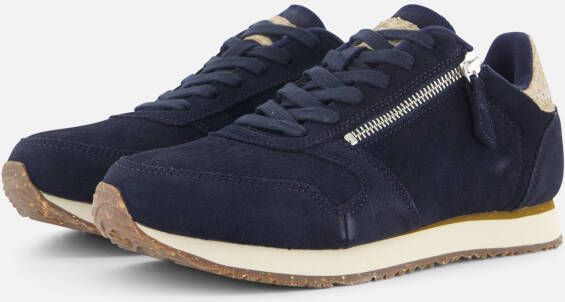 Woden Sneakers met rits van suède en visleer Blue Dames